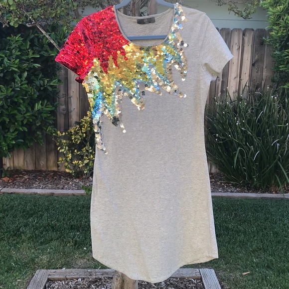 McQ by Alexander Gray Sequin T-shirt Dress - Picture 3 of 6